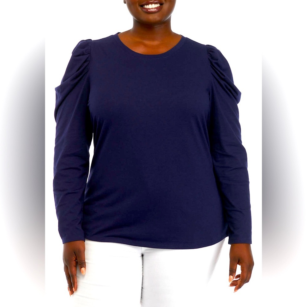 Crown & Ivy Women’s Plus Long Sleeve Pleated Shoulder Tee, Size 1X
